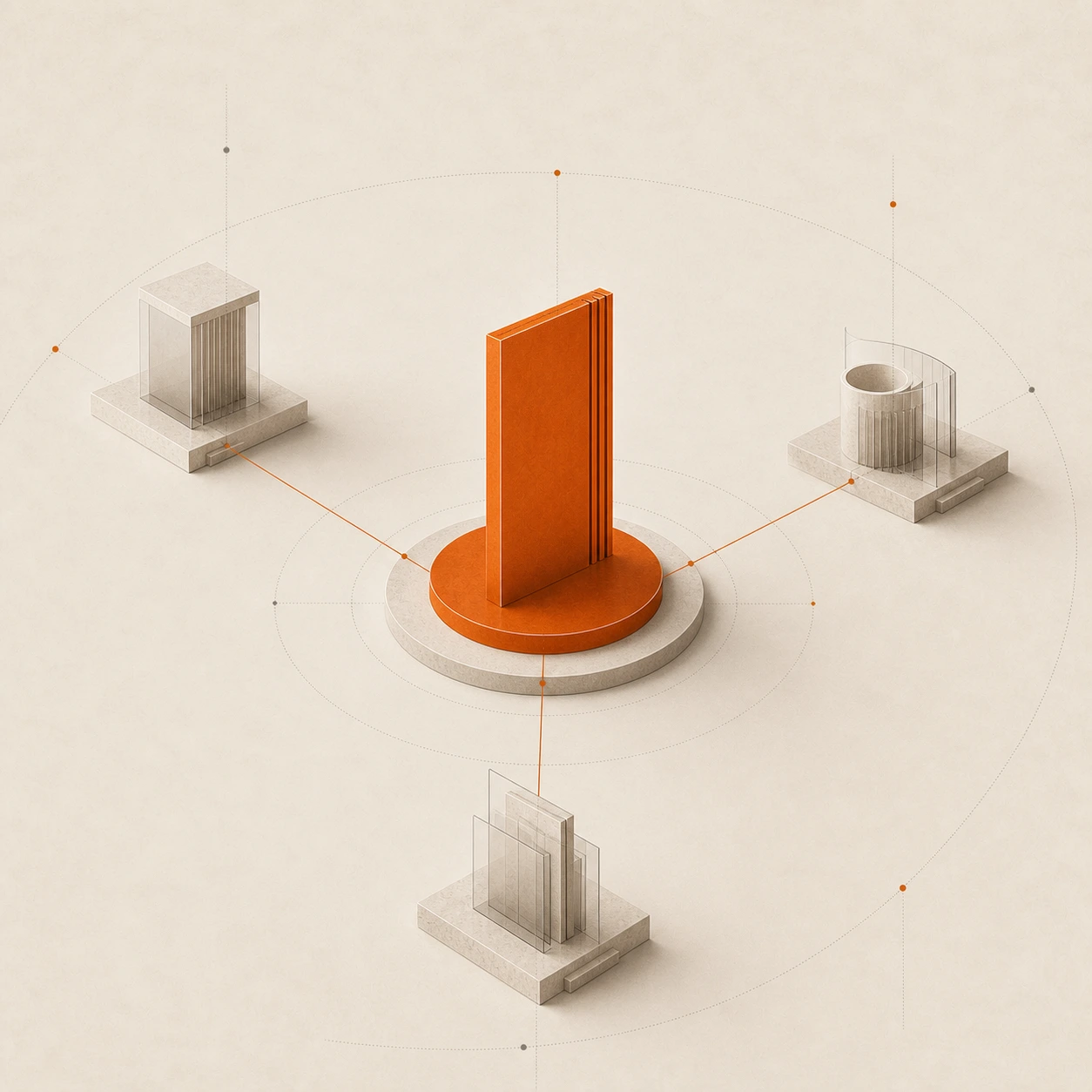 Constellation of jurisdictions connected by a central orange governance layer