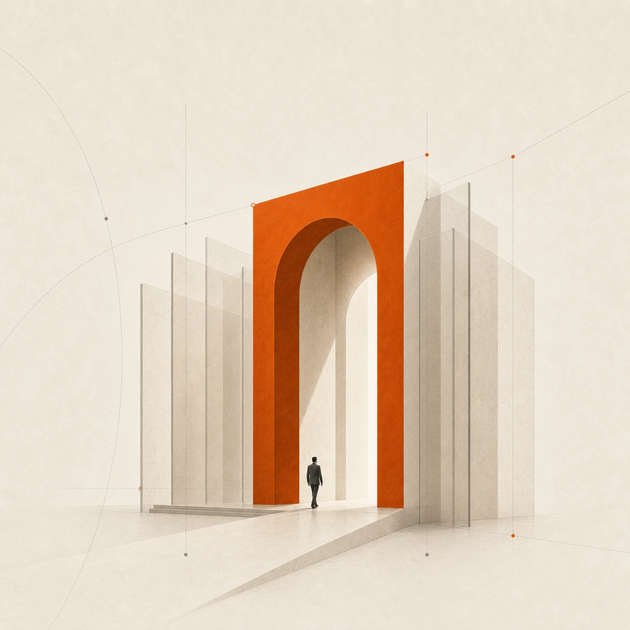 Monumental architecture with an orange arch representing wealth sovereignty by design