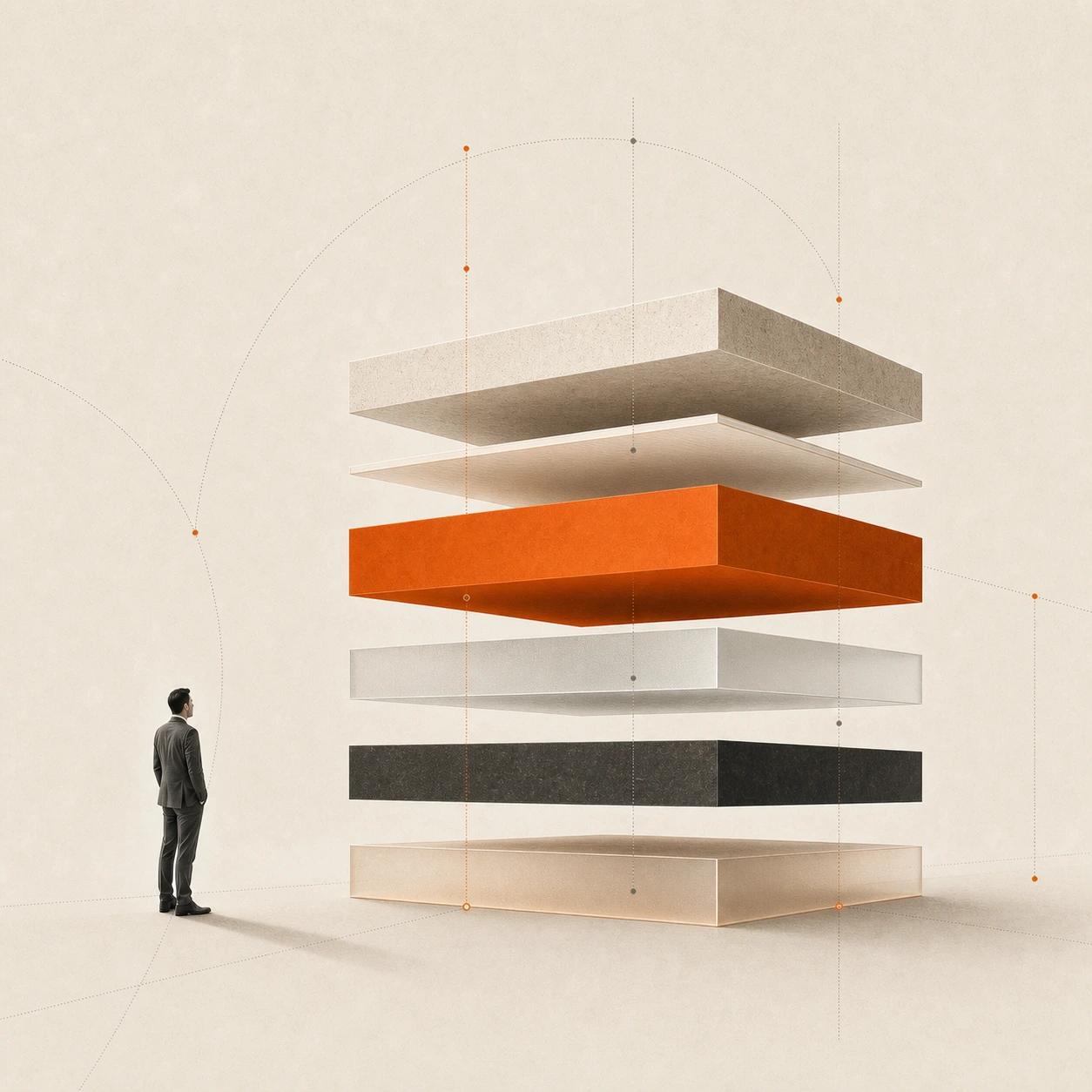 Noviuz Sovereignty Stack in architectural layers with a central orange layer